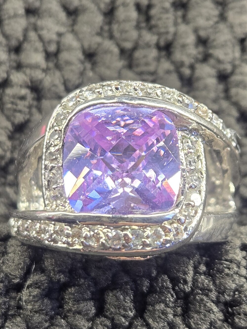 Silver Ring with Purple Cubic Zirconia and Pavé Accents Size 5 - Picture 5 of 10